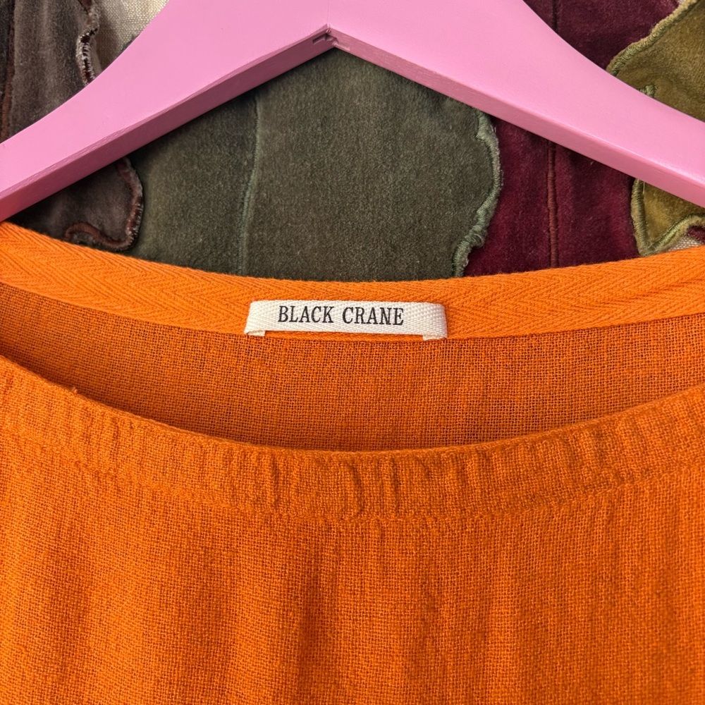 Black Crane Linen Rayon Box Dress - Picture 3 of 4